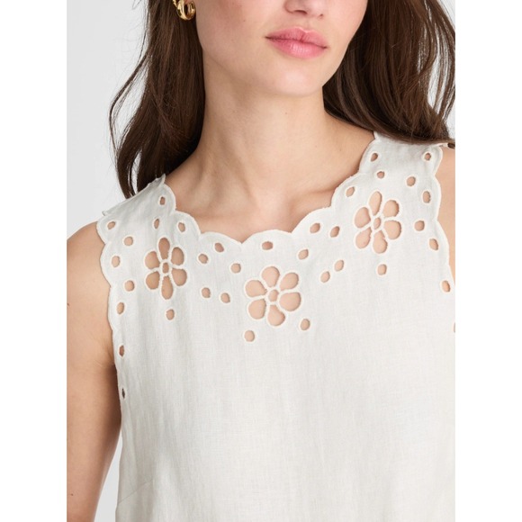 Madewell Eyelet Embroidered Linen Blend Top Blouse White XS Style WT1152